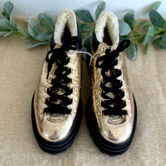 Schutz Lucille Suede and Shearling bootie gold and black women size 7 - Picture 4 of 10